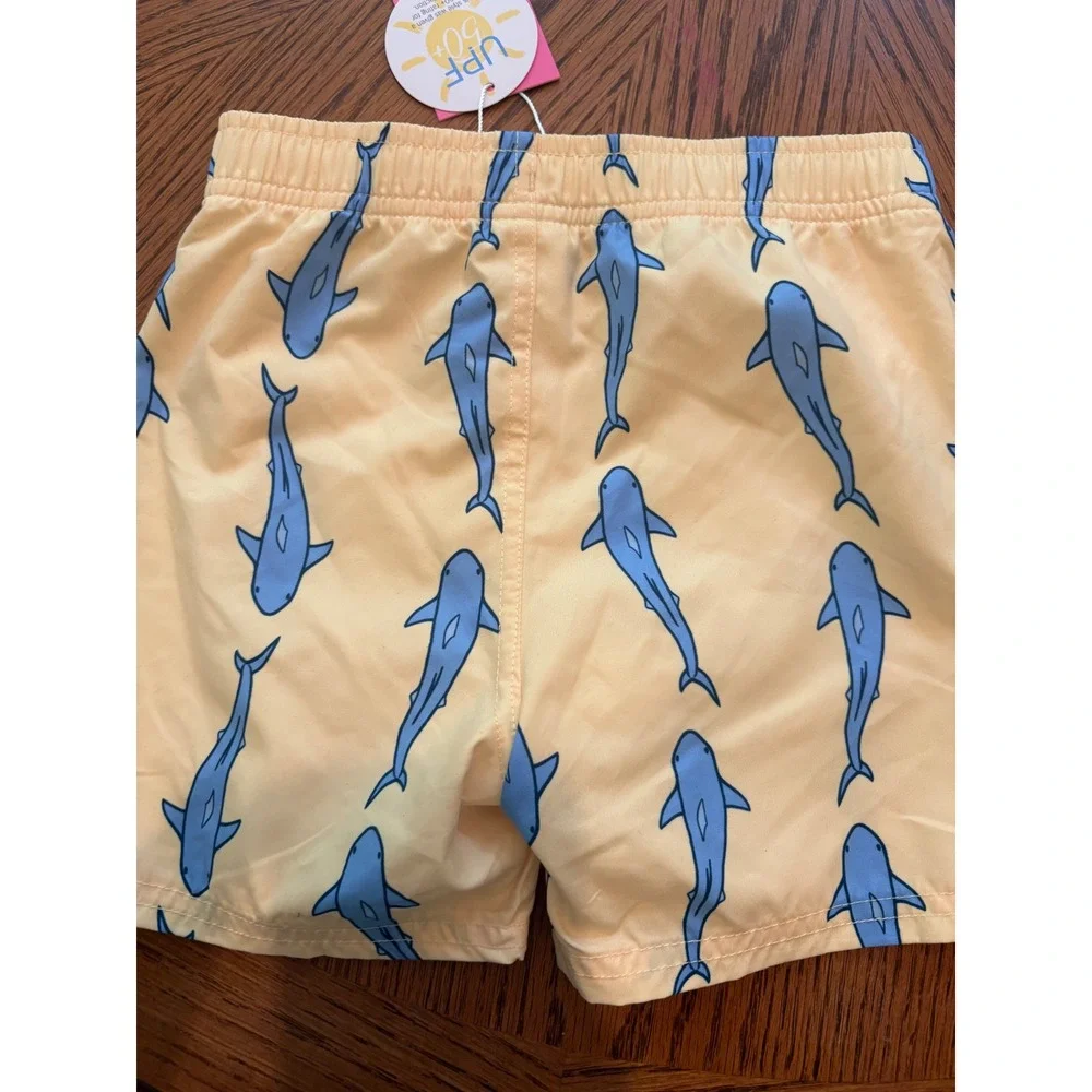RuggedButts Boys Yellow Shark Jawsome Swim Trunks‎ UPF 50+